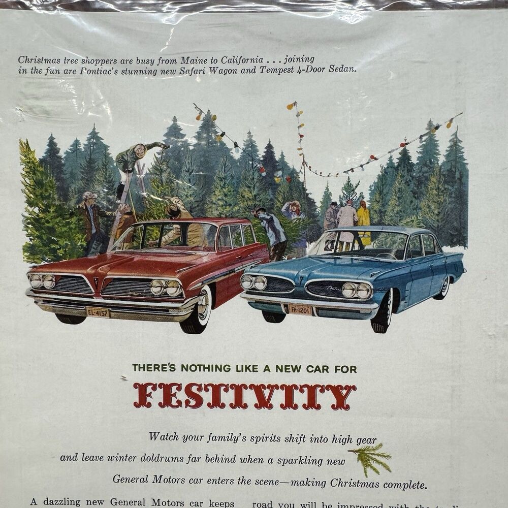 1960 GM Christmas Print Ad 1961 Pontiac Safari Wagon Tempest Car Art 6.75x10 - Picture 3 of 5